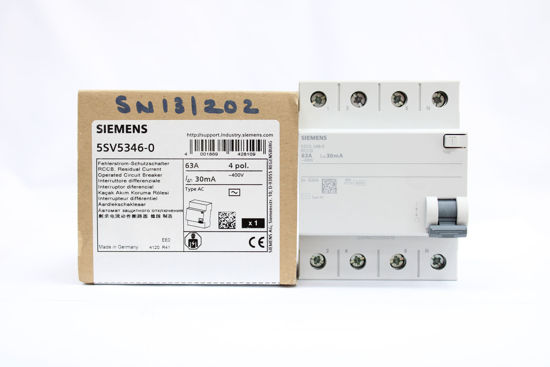 Picture of RCCB TYPE AC 4P/63A 30MA (0.03A) , P/N # 5SV5346-0, SIEMENS